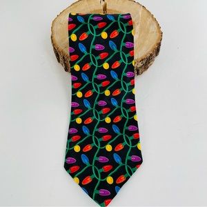 Christmas Tie Necktie Black with Multi-Color String Lights